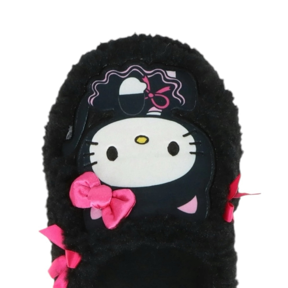 Women's Hello Kitty Slippers Fuzzy Black Pink Size 7/8 - Picture 5 of 7